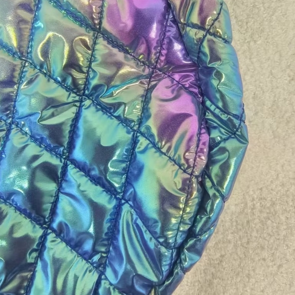 Iridescent Quilted Puffy Women's Large Shoulder Bag Purple, Green, Blue NWT - Picture 4 of 5
